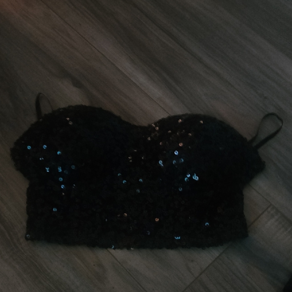 Black Sequin Crop Top